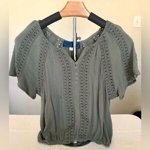 Blue Rain Olive green short sleeve blouse size xs